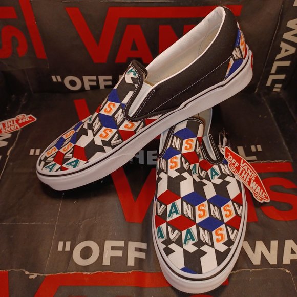 Vans Men's 9.5 Classic Slip On Checker Cube Multi True White VN0A33TB42X - Picture 6 of 14